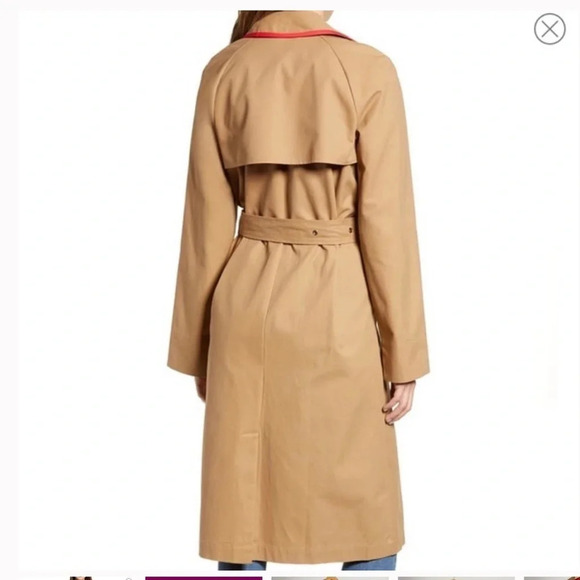 English Factory tan/red trim trench coat size S - Picture 2 of 9